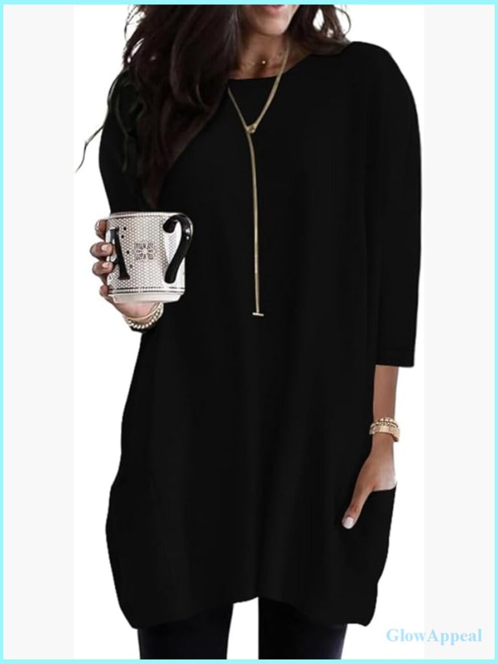 3/4 Sleeve Tunic Tops with Pockets for Leggings Blouses Long Shirts S-3XL